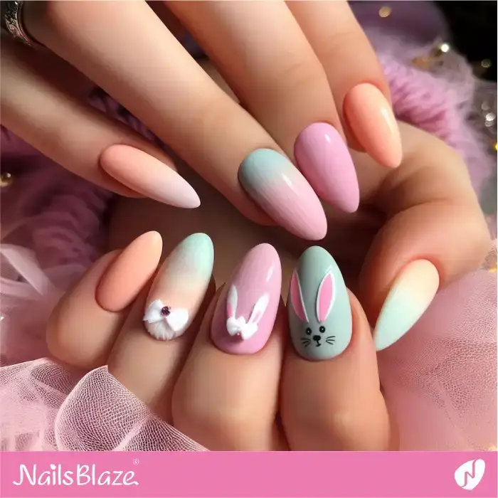 Matte Ombre Nails with Easter Bunny Ears | Easter Nails - NB3398